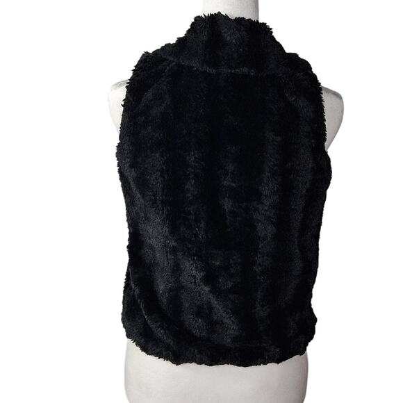 Pine Black Faux Fur Vest Size M/S Sleeveless Jacket Collar Fuzzy Soft Warm Cute - Picture 4 of 7